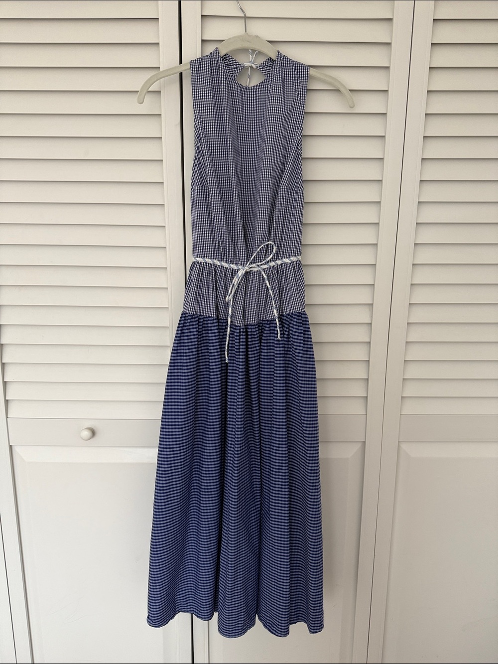 J. Crew Navy Gingham Maxi Dress with Waist Tie